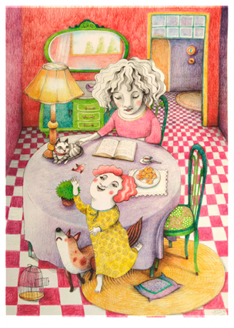 NIÑA JUGANDO CON PÁJAROS